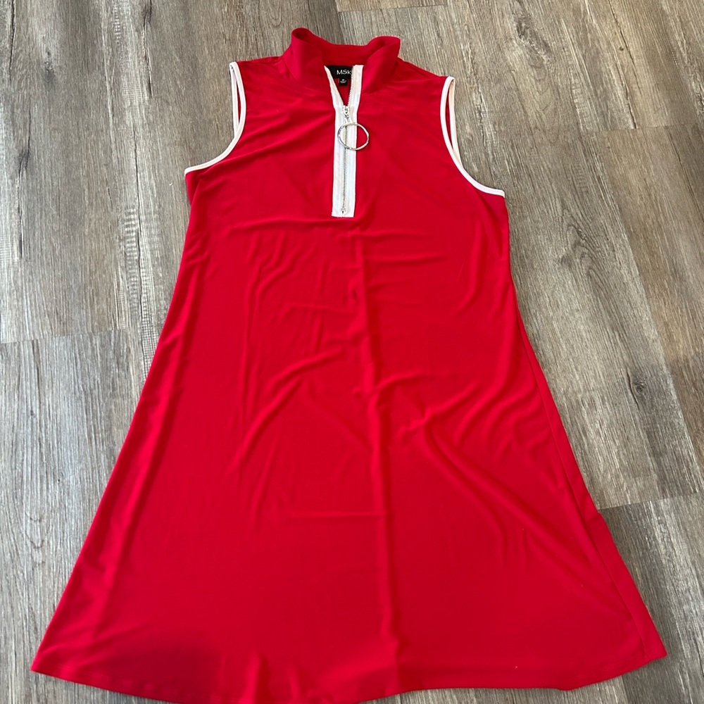 MSK Vibrant Red Sleeveless Dress with Ring Accent